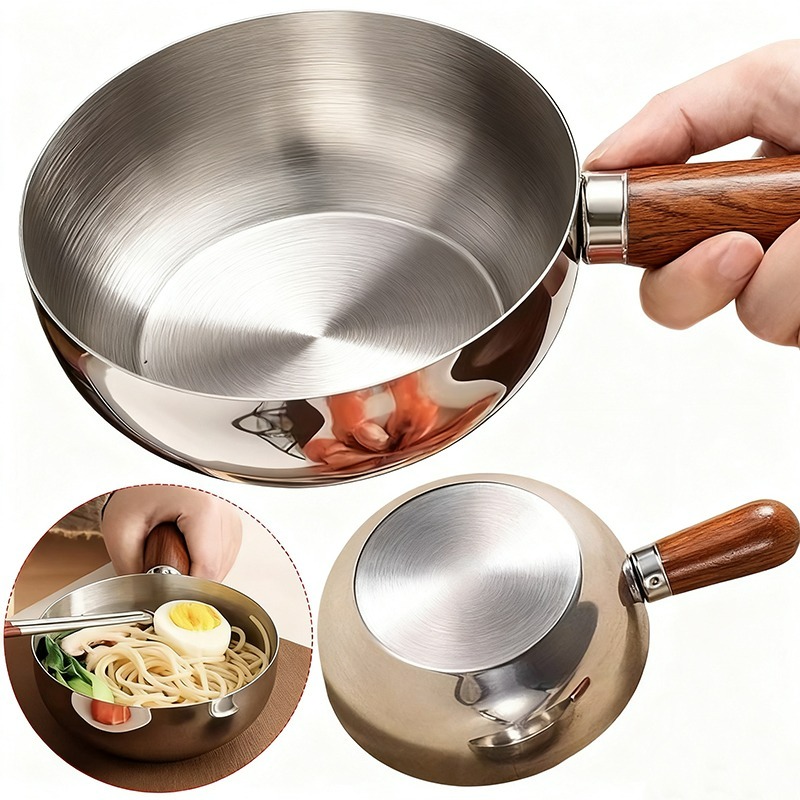 Kitchen Electronics Gadgets - Edelstahl-Topf mit Walnussholzgriff, kleiner Kochtopf zum